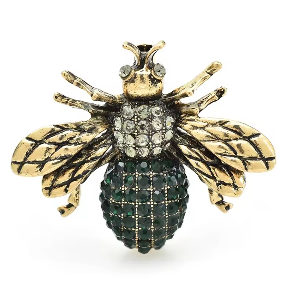 Gold Green Bee Crystal Brooch